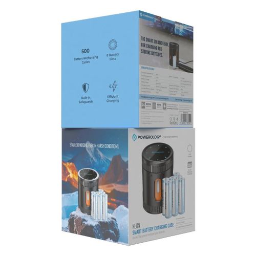 Powerology 8 eight rechargeable AA camera batteries battery with Neon Smart Charging Case