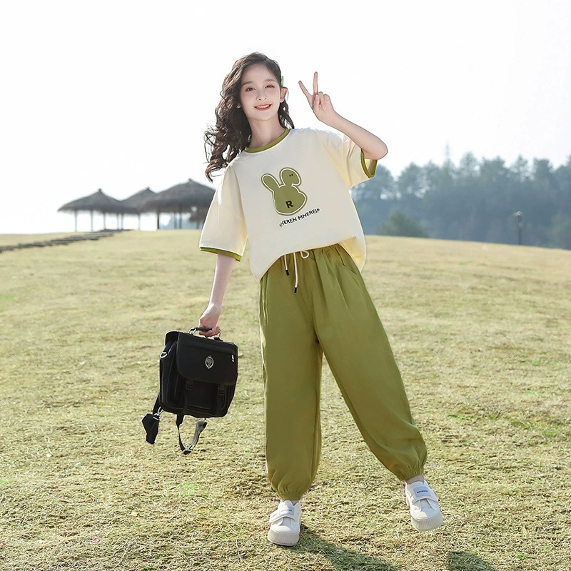 4-12 Years Girl Clothes 2PCS Girls Clothing Set Short Sleevel T-shirt with Long Pants Outfit Girl Top and Cuffed Trousers Casual Sports Clothes for Big Kids