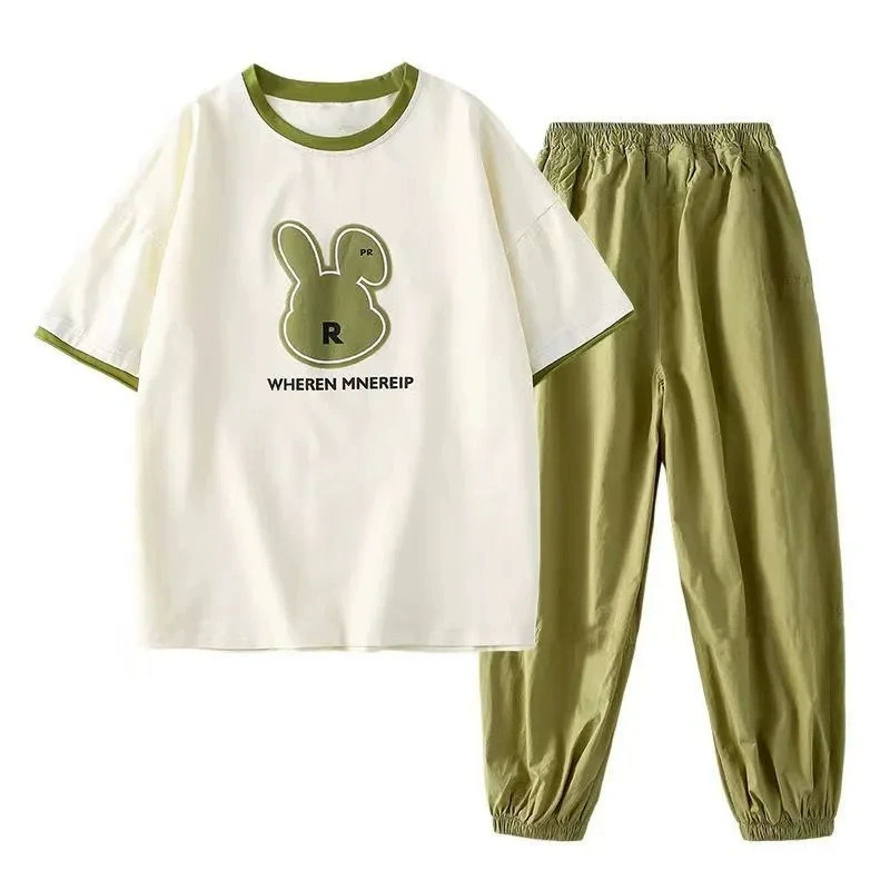 4-12 Years Girl Clothes 2PCS Girls Clothing Set Short Sleevel T-shirt with Long Pants Outfit Girl Top and Cuffed Trousers Casual Sports Clothes for Big Kids