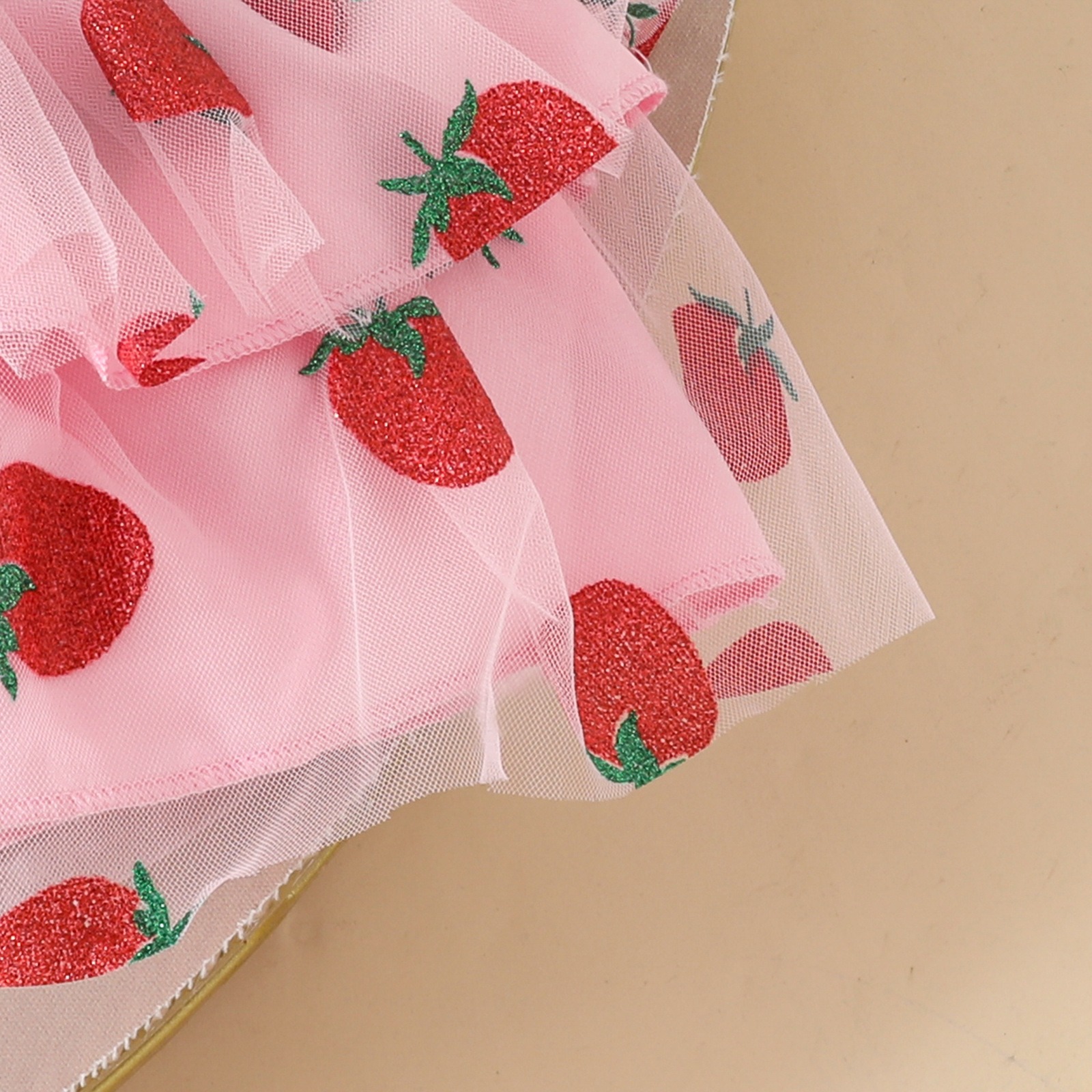 3PCS Outfit Set Newborn Baby Girl Strawberry Floral Short Sleeve Romper Mesh Tutu Suspender Dress with Headband  for 0-1 Year Baby Girl Clothes Girls Clothing Set