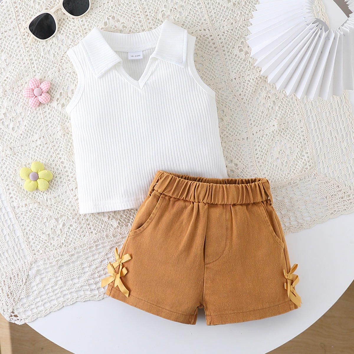 Baby Clothes Girl Clothing Set Newborn Baby Girls 2PCS Outfit Sleeveless Stand Collar Top with Washed Denim Shorts Set for 3 Months-3 Years Girls
