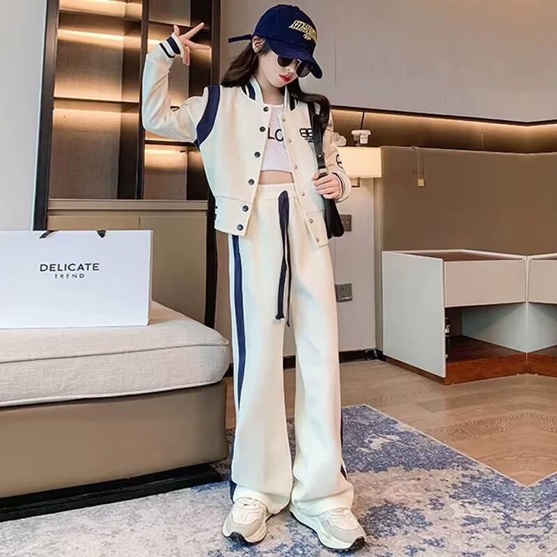 Girls Clothes Kid Sports Baseball Jacket and Pants Clothing Set Fashion Casual Outfit for Big Children Girl Coat and Long Trousers