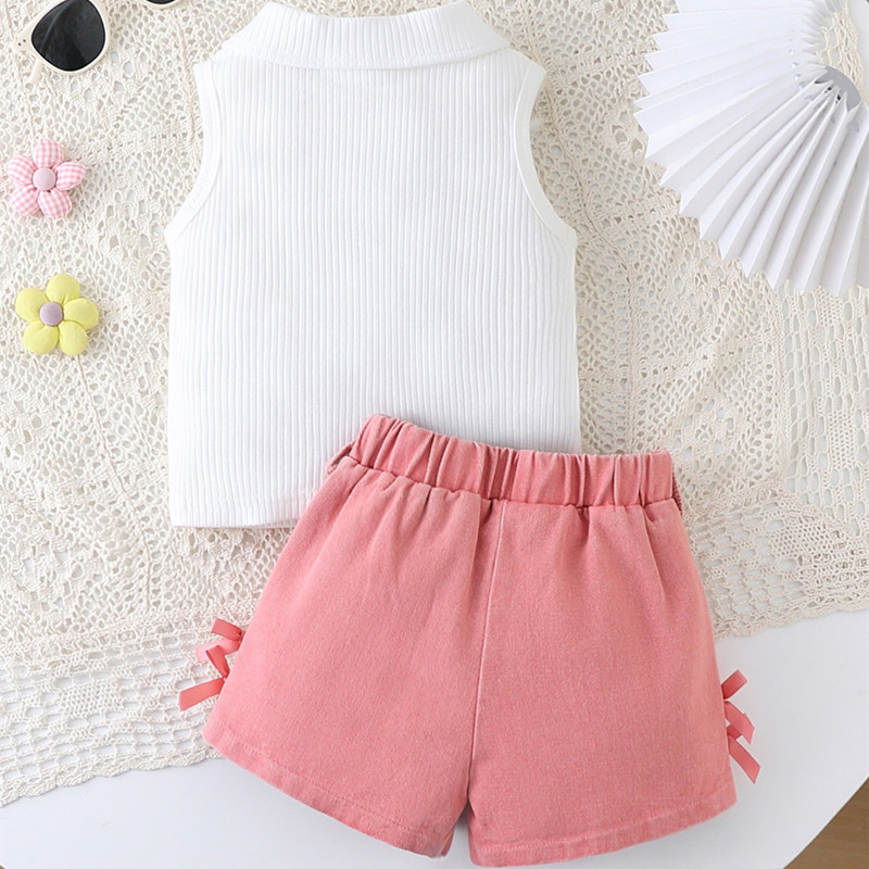 Baby Clothes Girl Clothing Set Newborn Baby Girls 2PCS Outfit Sleeveless Stand Collar Top with Washed Denim Shorts Set for 3 Months-3 Years Girls