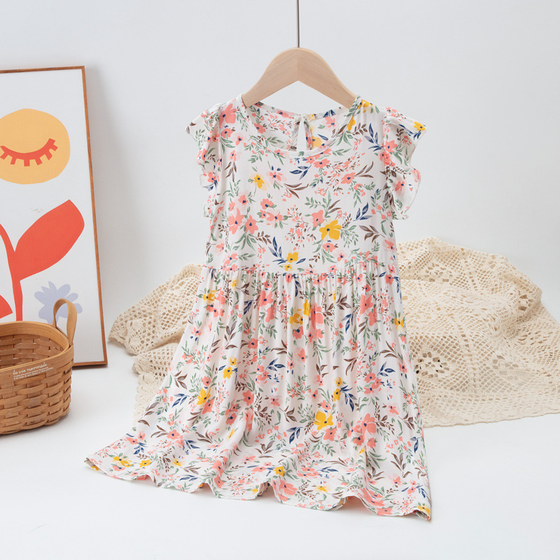 Girls Summer Floral Flutter Sleeve Dress Beach Sundress Kids Casual Cute Dress Girls Clothing Kids Clothes