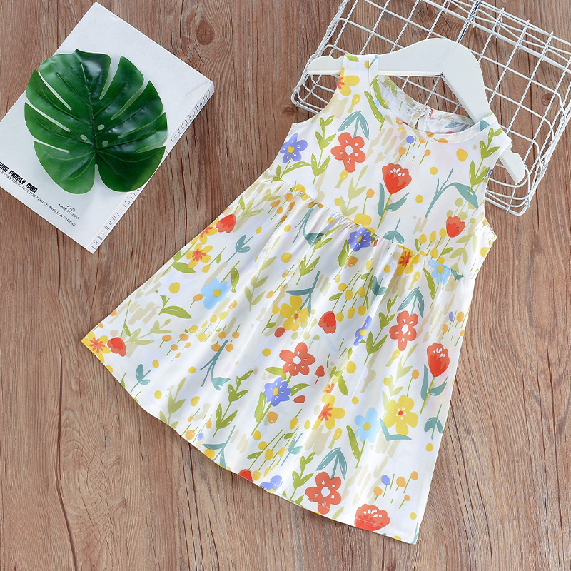 Girls Summer Soft Floral Spaghetti Strap Dress Beach Sundress Kids Casual Sleeveless Dress for Baby Girls Clothes