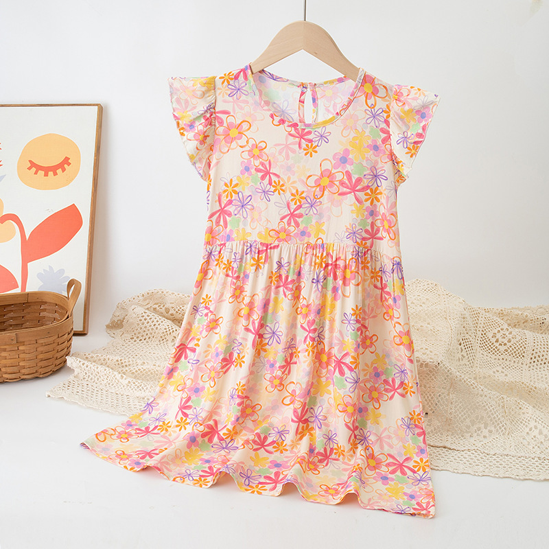 Girls Summer Floral Flutter Sleeve Dress Beach Sundress Kids Casual Cute Dress Girls Clothing Kids Clothes