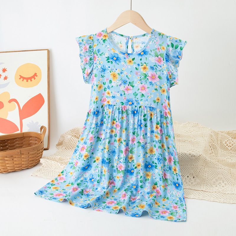 Girls Summer Floral Flutter Sleeve Dress Beach Sundress Kids Casual Cute Dress Girls Clothing Kids Clothes
