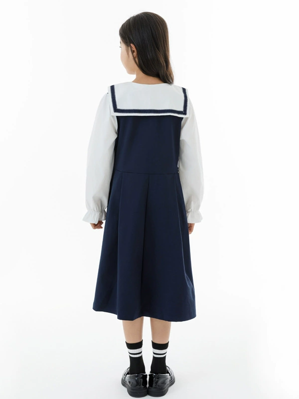 Girl Clothes Kids Clothing Girls Sailor Collar Dress School Style Long Sleeve Contrast Color Dress Student Uniform Dress
