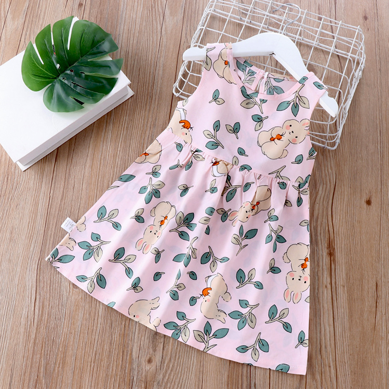 Girls Summer Soft Floral Spaghetti Strap Dress Beach Sundress Kids Casual Sleeveless Dress for Baby Girls Clothes