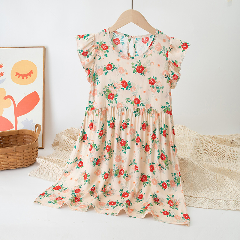 Girls Summer Floral Flutter Sleeve Dress Beach Sundress Kids Casual Cute Dress Girls Clothing Kids Clothes