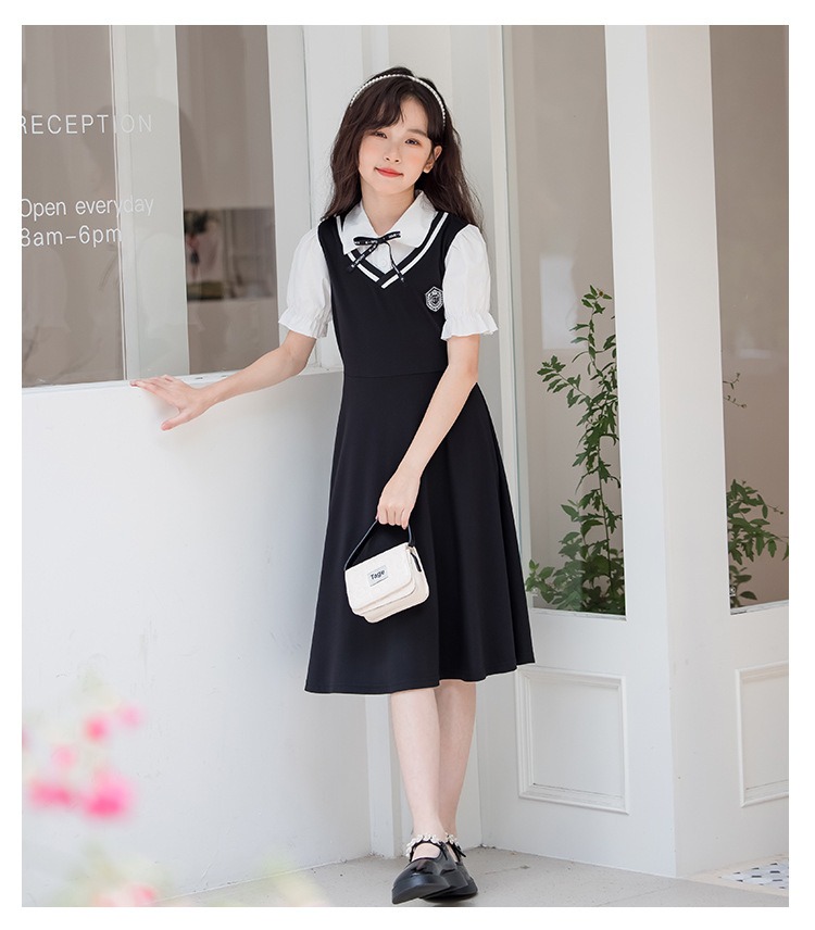 Girl Clothes Kids Clothing Summer Mid-long Dress for Teenagers School Style Puff Sleeve Dress Fake Two-Piece Princess Dress for Kids