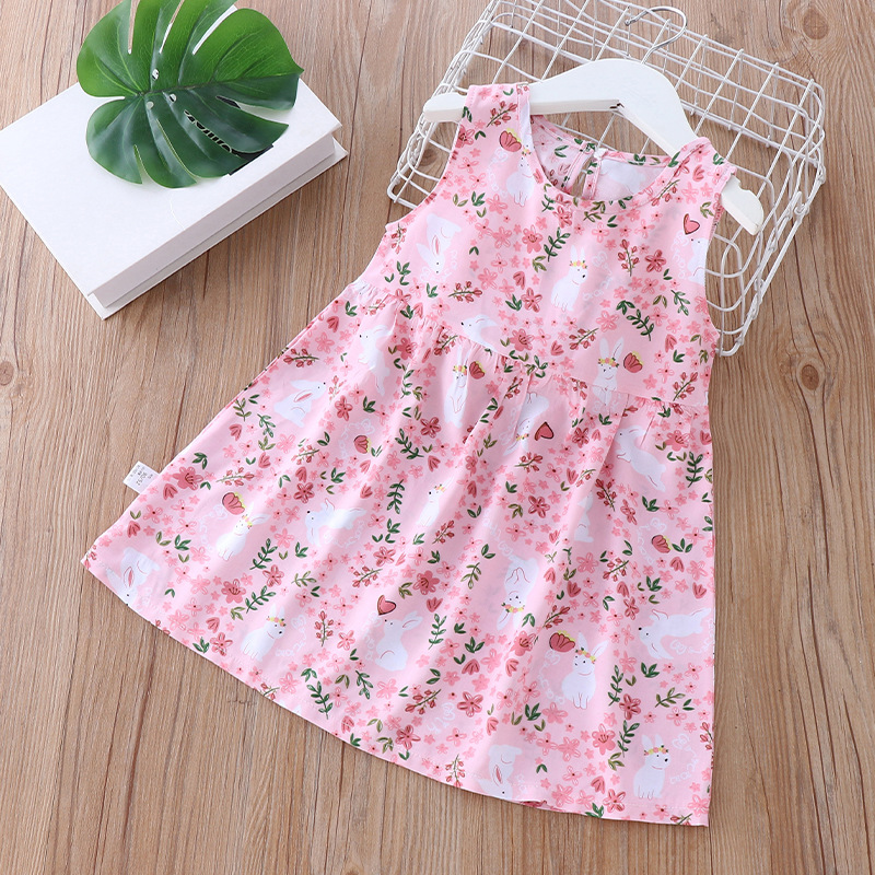 Girls Summer Soft Floral Spaghetti Strap Dress Beach Sundress Kids Casual Sleeveless Dress for Baby Girls Clothes