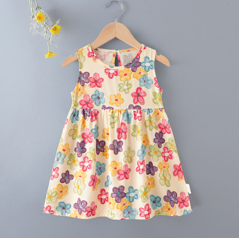 Girls Summer Soft Floral Spaghetti Strap Dress Beach Sundress Kids Casual Sleeveless Dress for Baby Girls Clothes