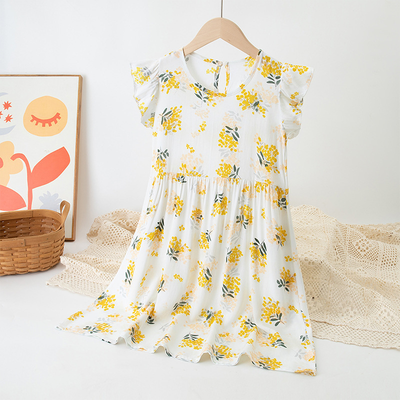 Girls Summer Floral Flutter Sleeve Dress Beach Sundress Kids Casual Cute Dress Girls Clothing Kids Clothes