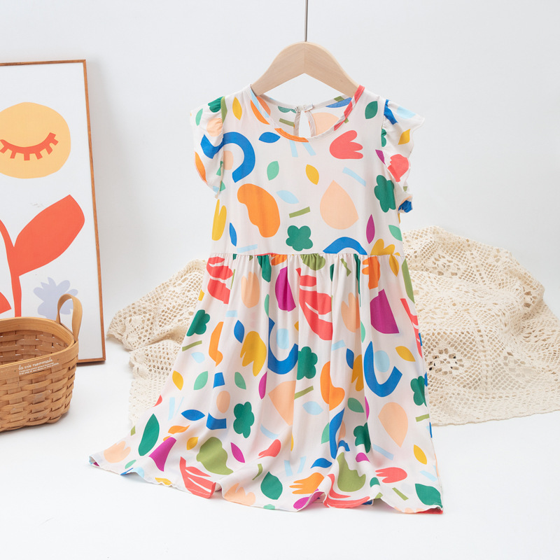 Girls Summer Floral Flutter Sleeve Dress Beach Sundress Kids Casual Cute Dress Girls Clothing Kids Clothes