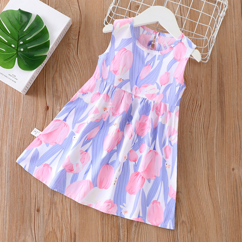 Girls Summer Soft Floral Spaghetti Strap Dress Beach Sundress Kids Casual Sleeveless Dress for Baby Girls Clothes