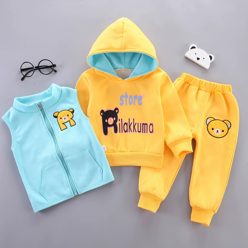 3 Piece Set Baby Clothes Girl Hooded Vest Long Sleeve Sweatshirt & Pants 3-Piece Winter Outfit Set Warm Casual Clothing for Toddler and Little Girls