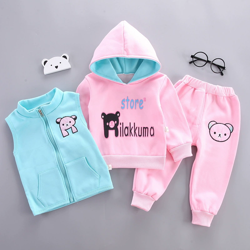 3 Piece Set Baby Clothes Girl Hooded Vest Long Sleeve Sweatshirt & Pants 3-Piece Winter Outfit Set Warm Casual Clothing for Toddler and Little Girls