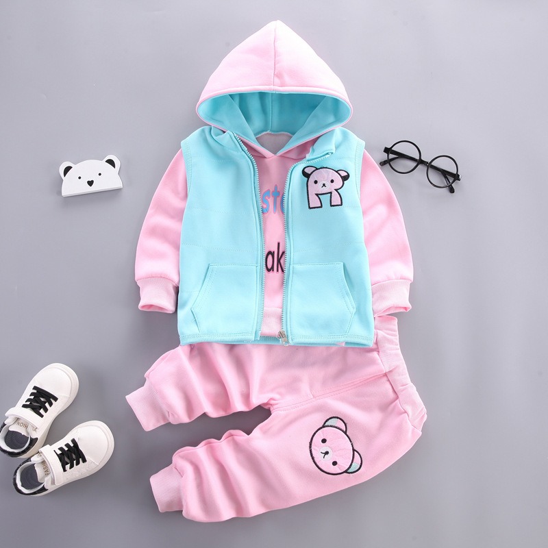 3 Piece Set Baby Clothes Girl Hooded Vest Long Sleeve Sweatshirt & Pants 3-Piece Winter Outfit Set Warm Casual Clothing for Toddler and Little Girls