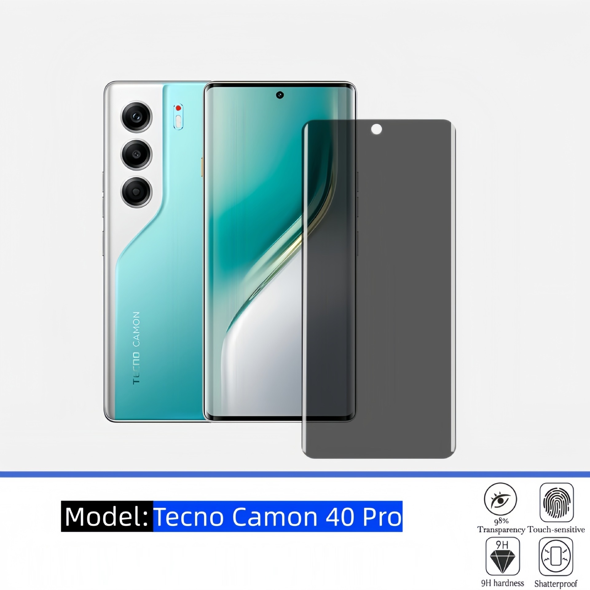 2Pcs Tecno Camon 40 Pro Curved Tempered Glass Screen Protectors, HD Anti-Shatter Privacy Screen Protector, Full Coverage Phone Protection Film Screen Protector Set for Tecno Mobile Phone