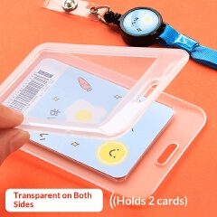 2Pcs Double-Sided Transparent ID Card Holder with Retractable Lanyard, 2-Card Capacity, Easy Access Badge Holder for Student ID, Bus Card, Meal Card & Access Card  Business Card Holders Card Case