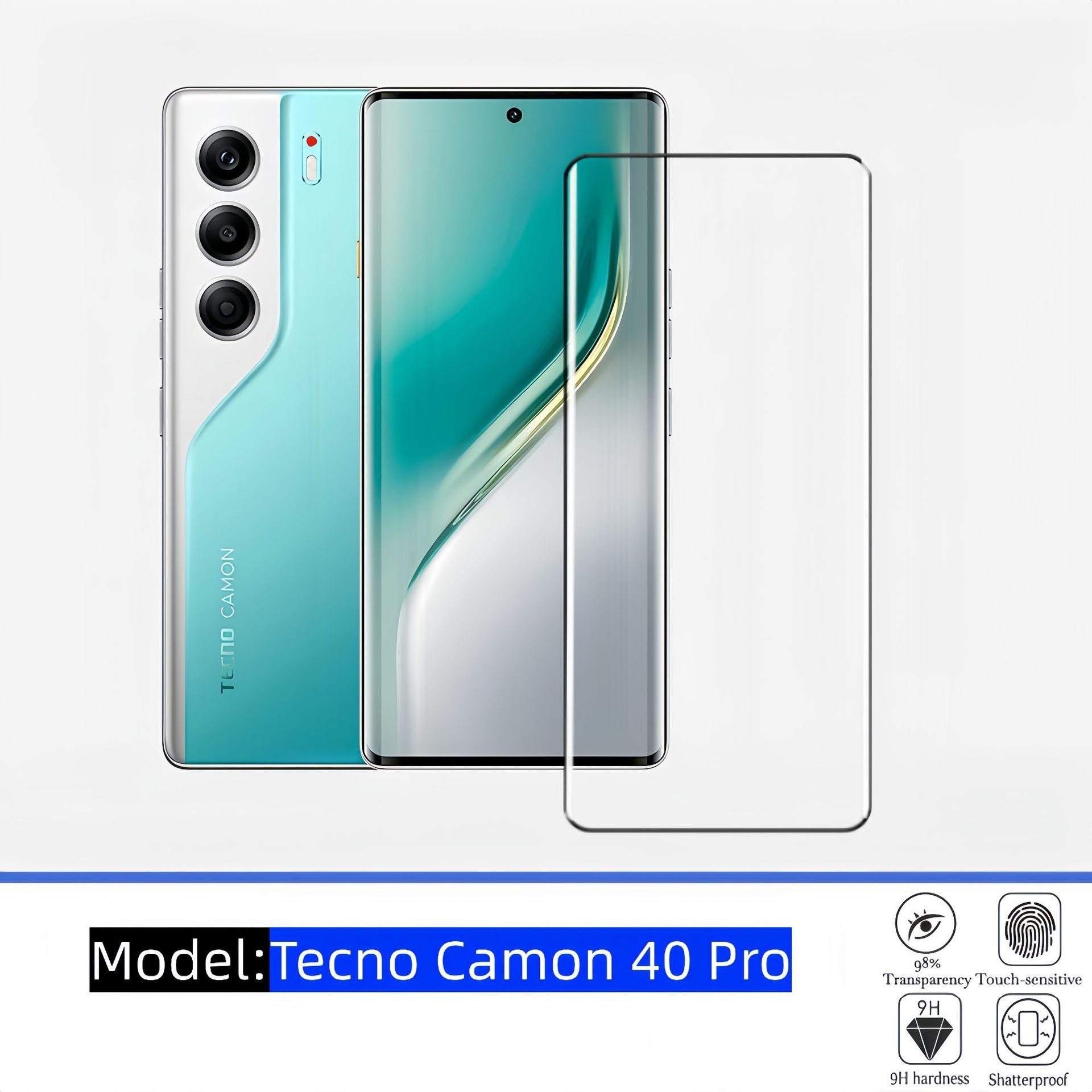 2Pcs Tecno Camon 40 Pro Curved Tempered Glass Screen Protectors, HD Anti-Shatter Privacy Screen Protector, Full Coverage Phone Protection Film Screen Protector Set for Tecno Mobile Phone