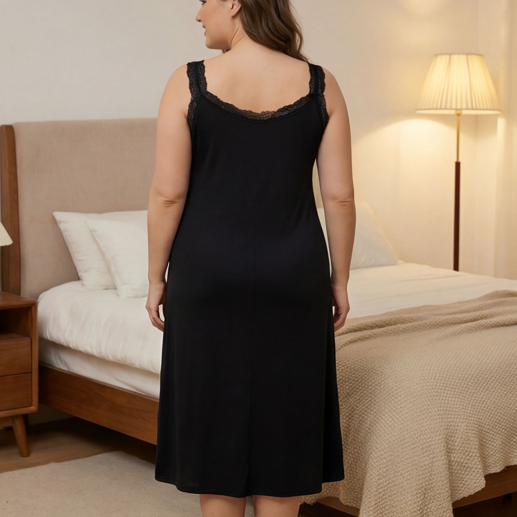 Women’s Plus Size Milk Silk Cami Nightdress Lace Trim Sleeveless Loose Fit Summer Sleepwear Nightgowns Women's Clothing  Sleep Dress