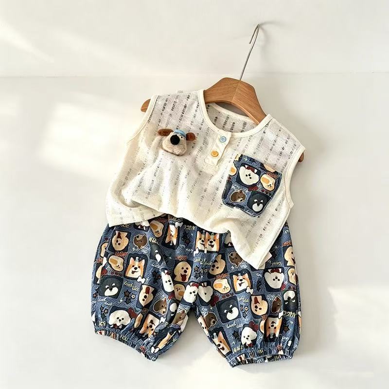 Boy’s casual outfit, type A children’s clothing, lightweight, separates top and pants, mosquito-repellent pants, child’s vest, type A safety mosquito-repellent pants.