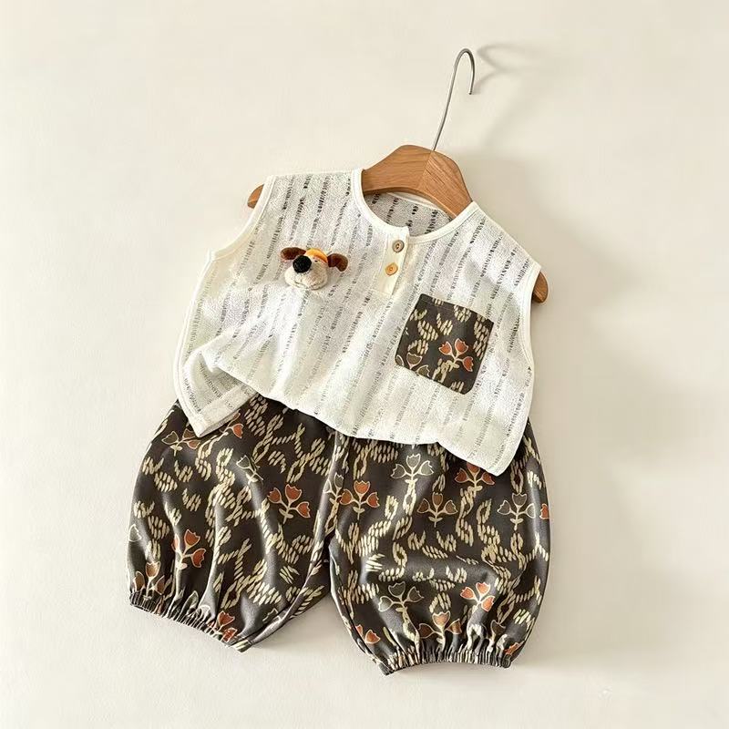 Boy’s casual outfit, type A children’s clothing, lightweight, separates top and pants, mosquito-repellent pants, child’s vest, type A safety mosquito-repellent pants.