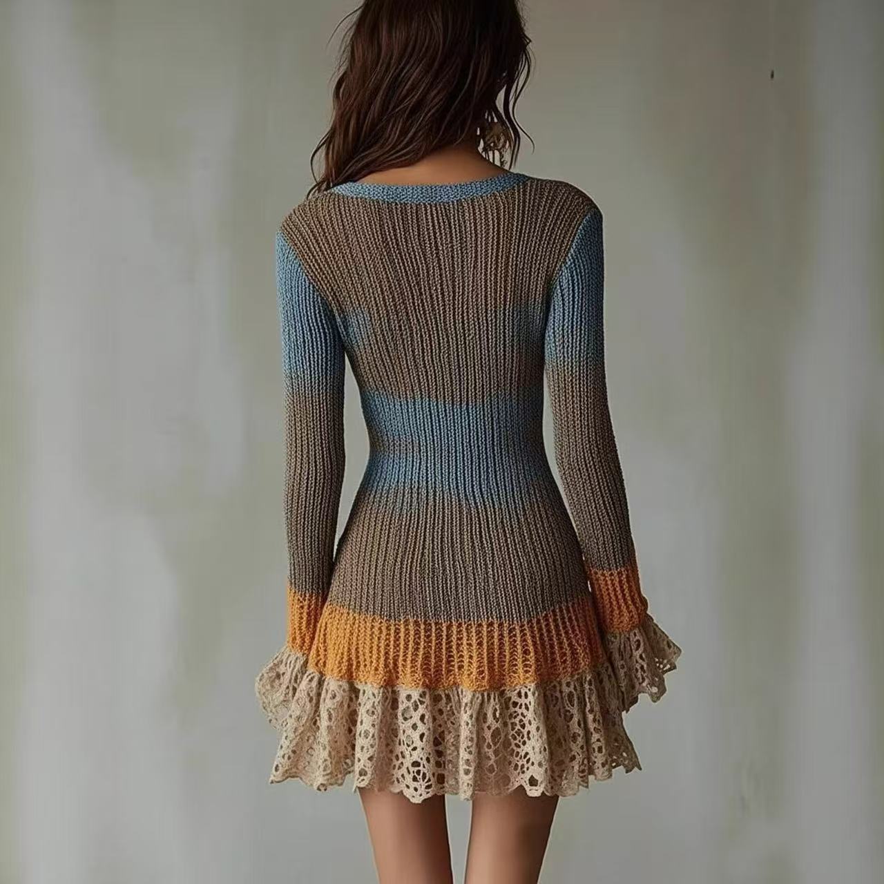 European Women’s Clothing, Amazon.com, Independent Site, 2026 Spring / Summer Long Sleeve Knit V-Neck Mini Skirt Sweater Dress.