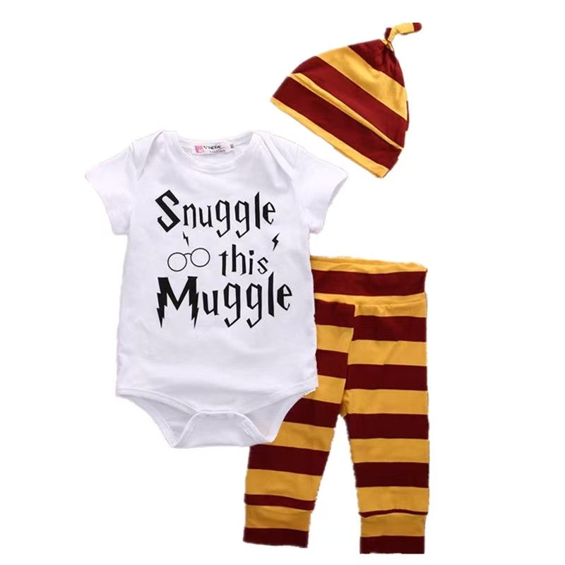 3 piece Harry Potter Infant Clothing: Exporter’s Pack of Bodysuit, Short-Sleeve, Long-Sleeve, Hoodie, Three-Piece Set with Cartoon Print.baby clothes，baby clothing，infant clothes，newborn clothes，toddl