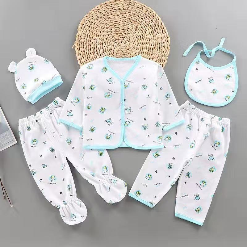 5 piece Newborn Five-Piece Set: 0-2 Months Old Infant Underwear Set, Baby Cartoon Clothing, Newborn Top, Newborn Pants, Newborn Hat, Newborn Outfit.
