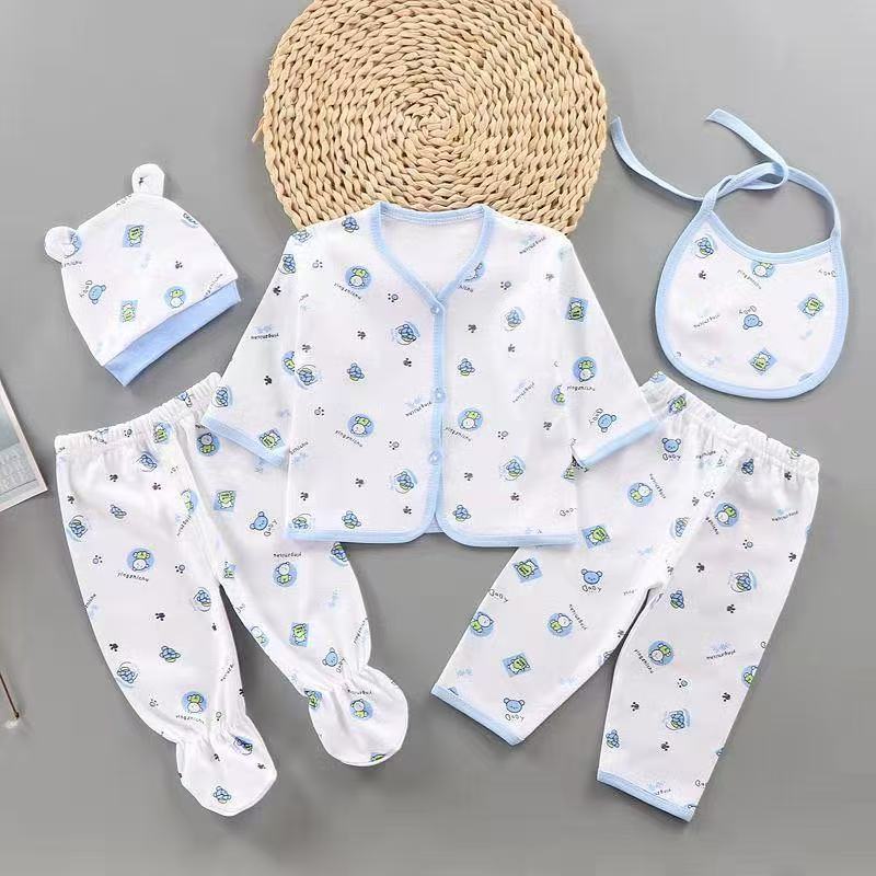 5 piece Newborn Five-Piece Set: 0-2 Months Old Infant Underwear Set, Baby Cartoon Clothing, Newborn Top, Newborn Pants, Newborn Hat, Newborn Outfit.