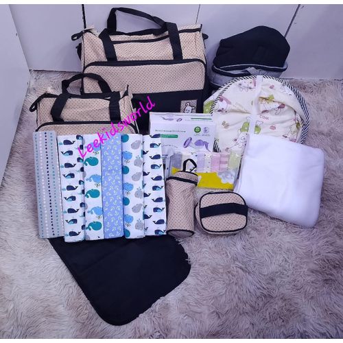 Newborn Essentials Gift Pack - 5-Piece Diaper Bag, Breast Pump, Mosquito Net, Washcloths, Baby Carrier