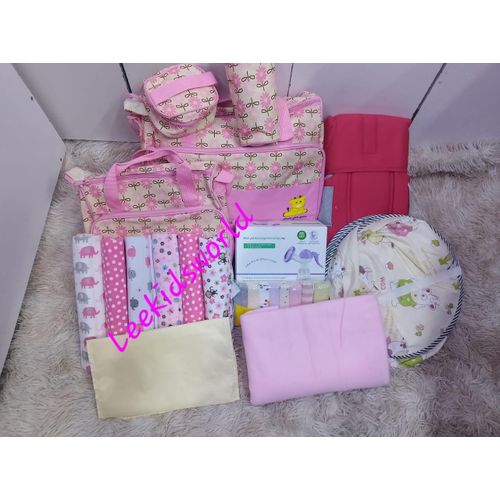 Newborn Essentials Gift Pack - 5-Piece Diaper Bag, Breast Pump, Mosquito Net, Washcloths, Baby Carrier
