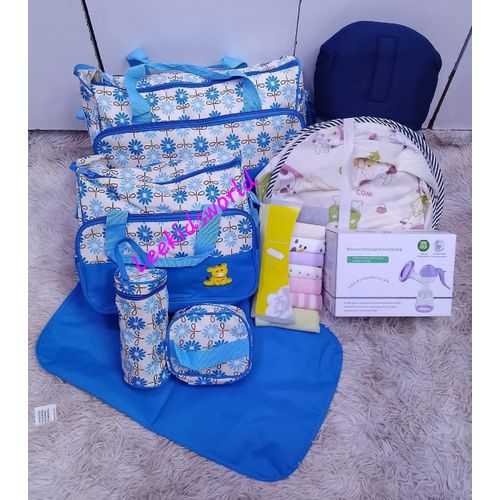 Newborn Essentials Gift Pack - 5-Piece Diaper Bag, Breast Pump, Mosquito Net, Washcloths, Baby Carrier