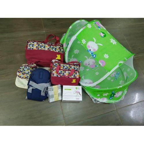 Newborn Essentials Gift Pack - 5-Piece Diaper Bag, Breast Pump, Mosquito Net, Washcloths, Baby Carrier