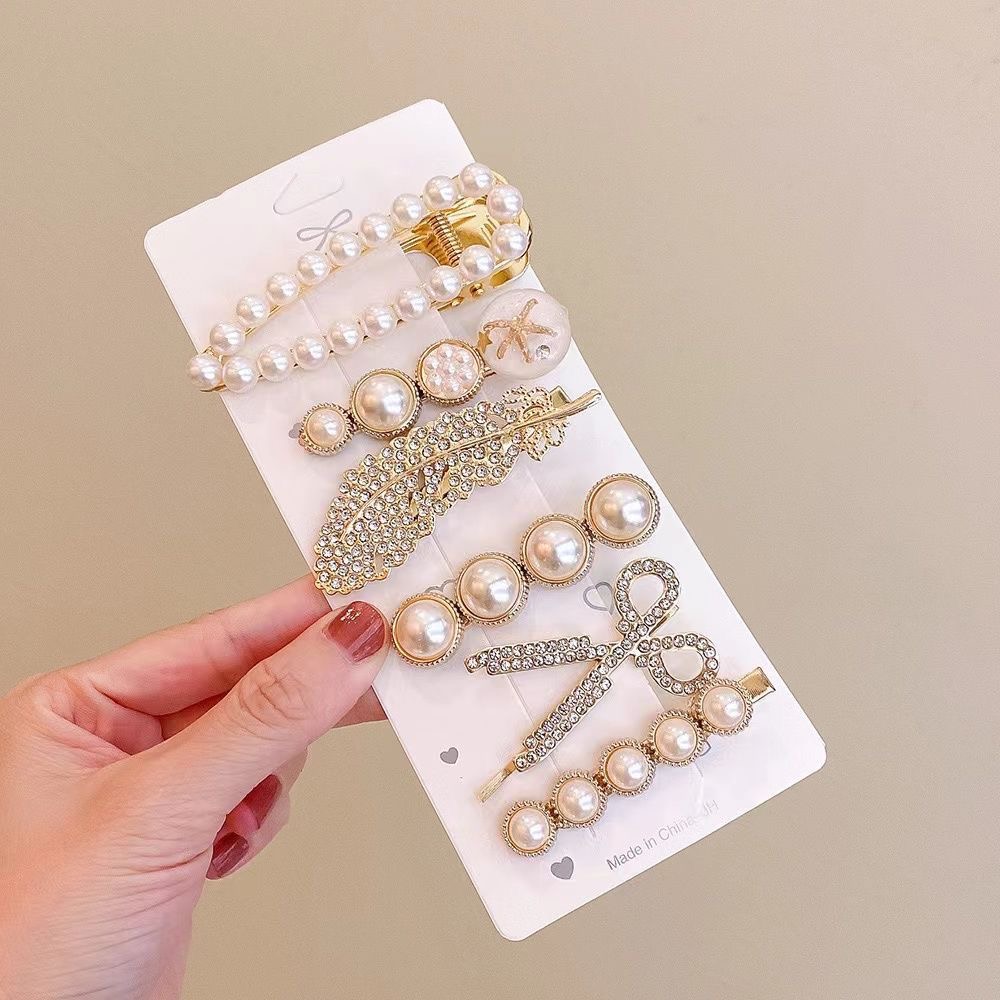 5Pcs Pearl Hair Clips Set Cute Hair Pins Bobby Pin Crystal Hair Barrettes Girl Pearl Hair Accessories Hairgrip Candy Colors Slide Clip
