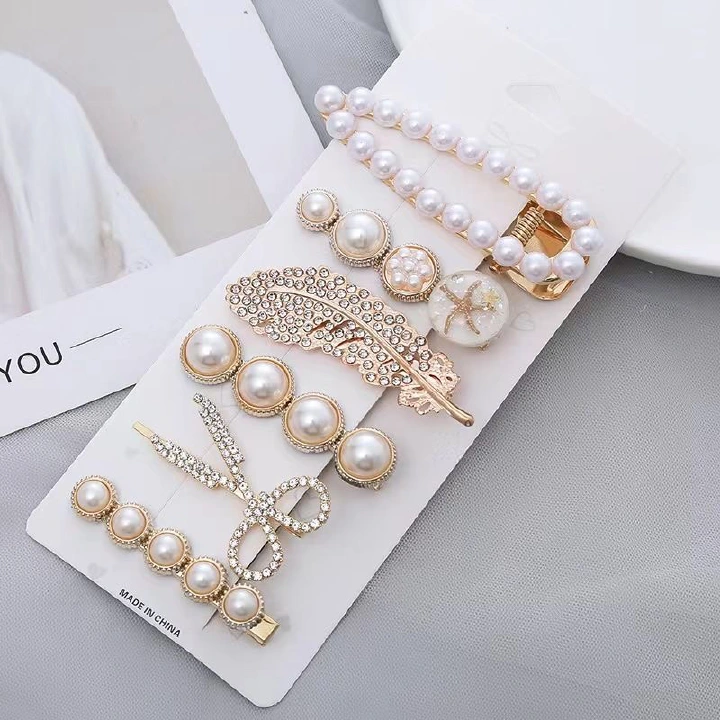 5Pcs Pearl Hair Clips Set Cute Hair Pins Bobby Pin Crystal Hair Barrettes Girl Pearl Hair Accessories Hairgrip Candy Colors Slide Clip