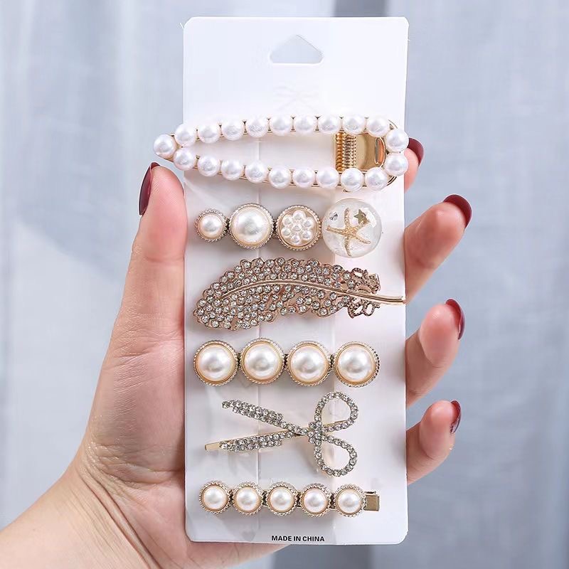 5Pcs Pearl Hair Clips Set Cute Hair Pins Bobby Pin Crystal Hair Barrettes Girl Pearl Hair Accessories Hairgrip Candy Colors Slide Clip