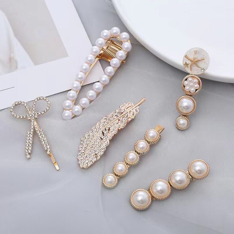 5Pcs Pearl Hair Clips Set Cute Hair Pins Bobby Pin Crystal Hair Barrettes Girl Pearl Hair Accessories Hairgrip Candy Colors Slide Clip