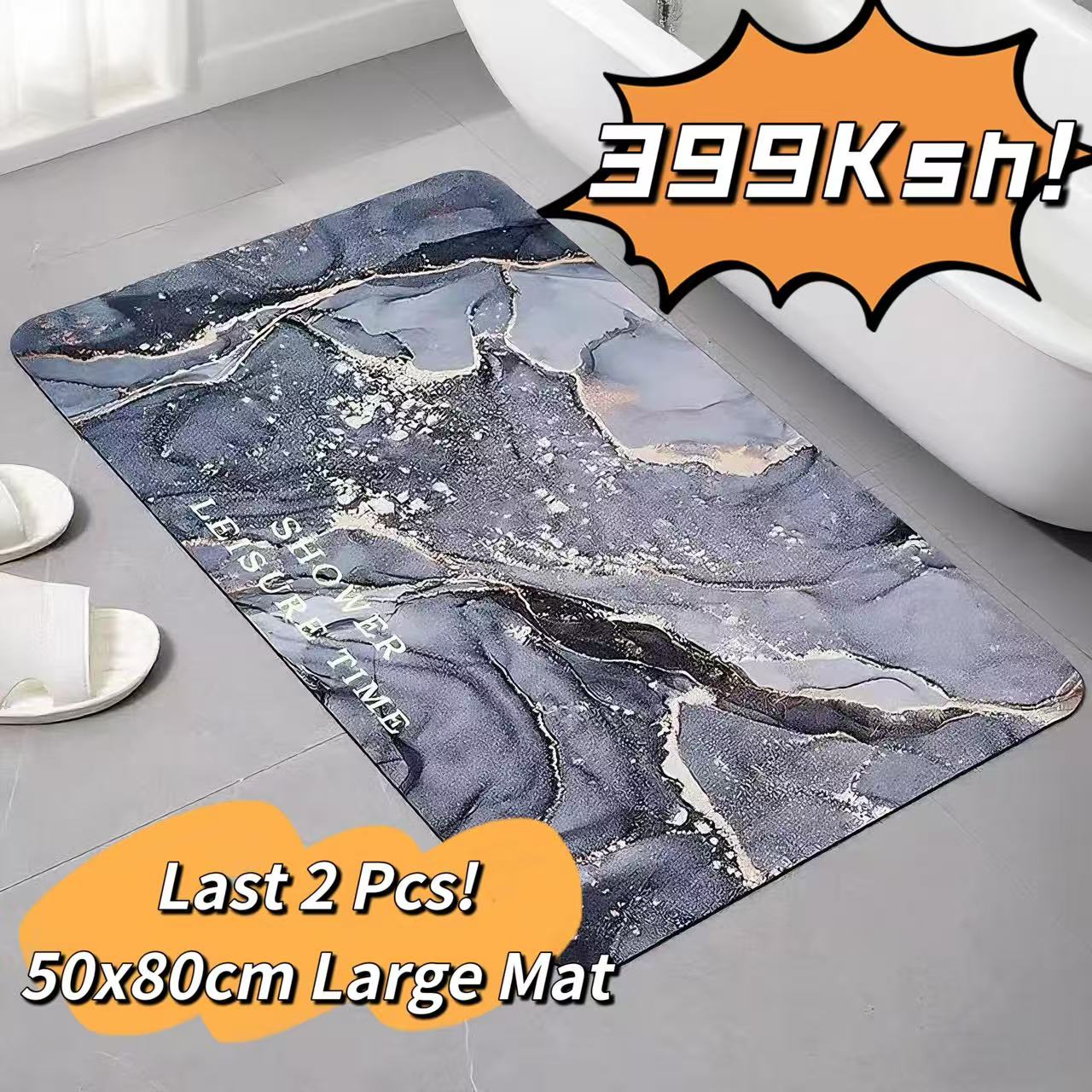 Last 2 Pcs! 50×80cm Large Mat - Only 399 Ksh! Soft Door Mat Diatom Mud Bath Rugs Bathroom Absorbent Non-Slip Quick-Drying Carpet - Bigger & Cheaper Than 40×60cm Mats - Final Clearance!