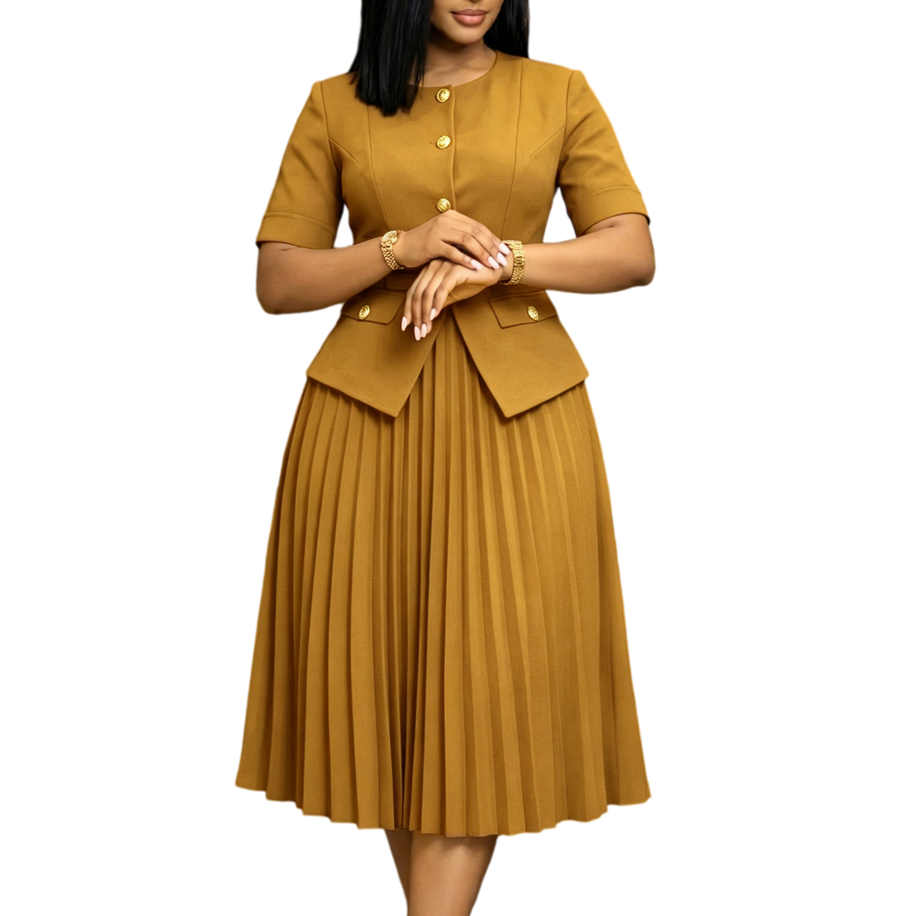 New Product Selection D633 Cross border Women's Clothing Amazon Africa Summer New Round Neck Splicing Crimson Fake Two Solid Color Large Size Dresses