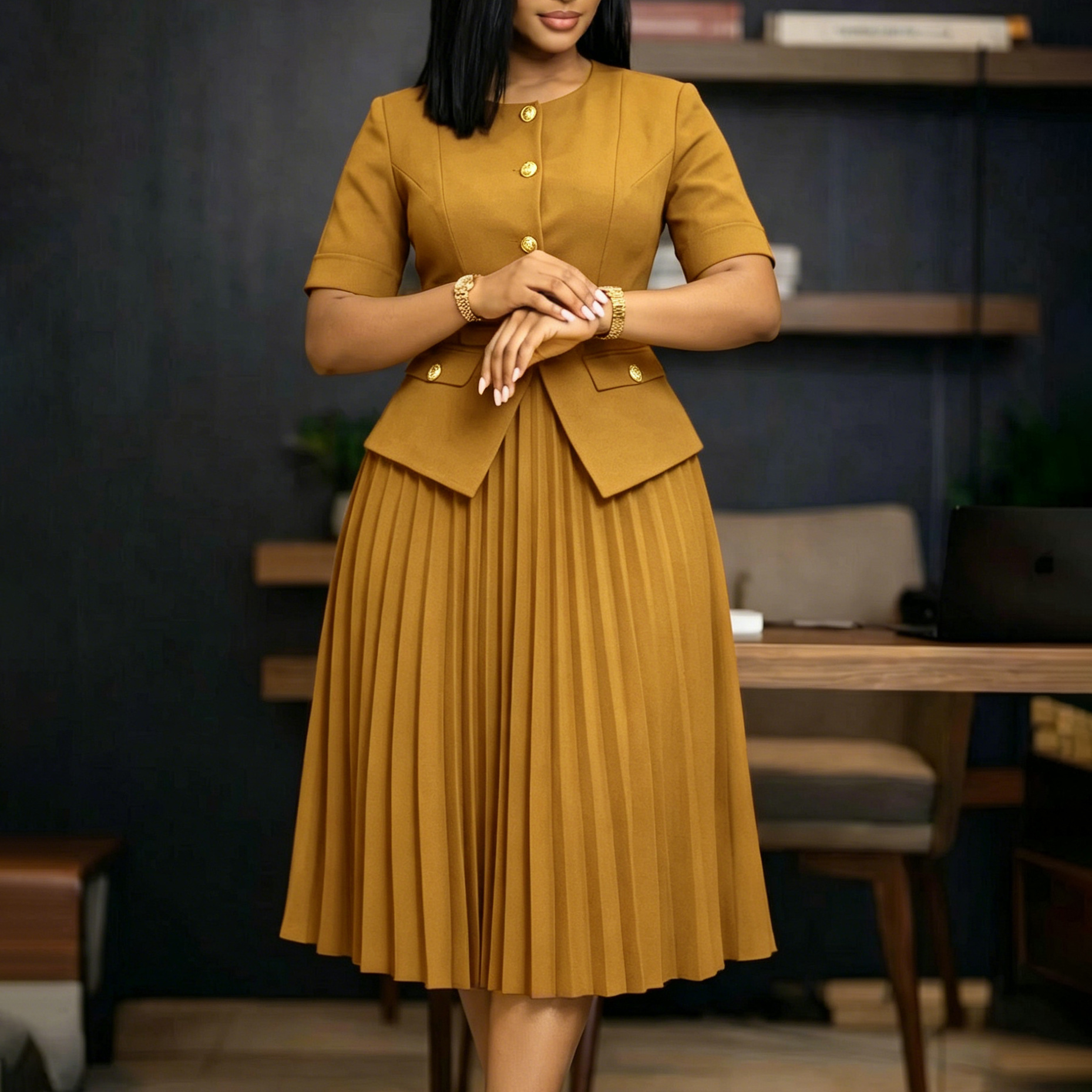 New Product Selection D633 Cross border Women's Clothing Amazon Africa Summer New Round Neck Splicing Crimson Fake Two Solid Color Large Size Dresses