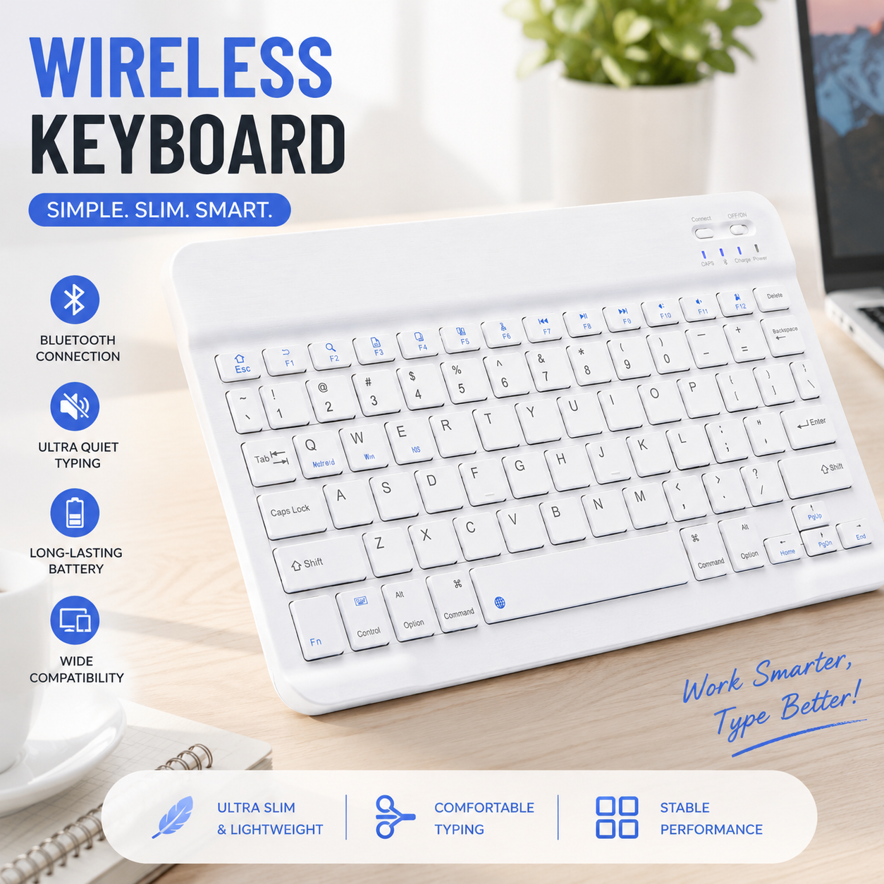 【Clearance Sale】Bluetooth Keyboard, Ultra-Slim Wireless Portable Quiet Keyboard Rechargeable Universal Compatible with iPad Mac iOS Android and Windows