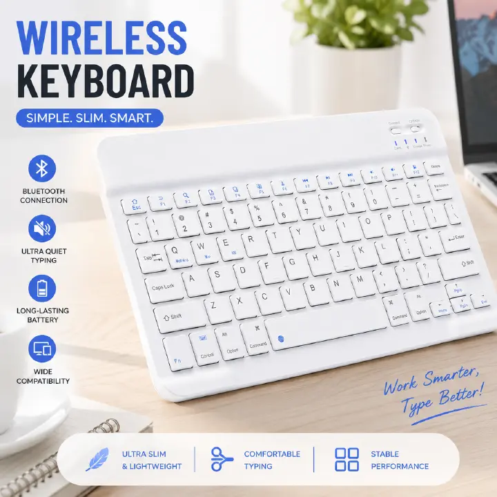 【Clearance Sale】Bluetooth Keyboard, Ultra-Slim Wireless Portable Quiet Keyboard Rechargeable Universal Compatible with iPad Mac iOS Android and Windows