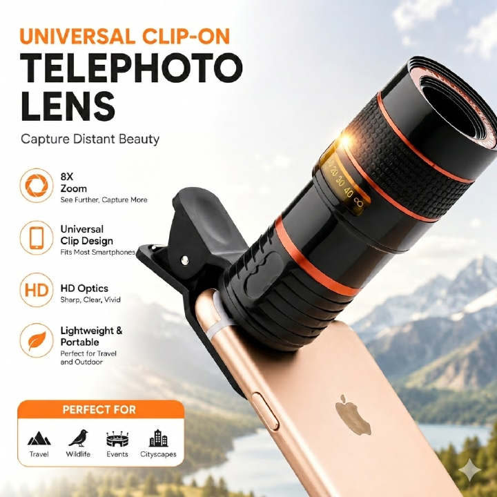 【Promotion】Cell Phone Telephoto Lens Kit, Universal 8X Zoom Telephoto Lens Phone Camera Lens, Monocular Telephoto Lens for Mobile Phone Tablet