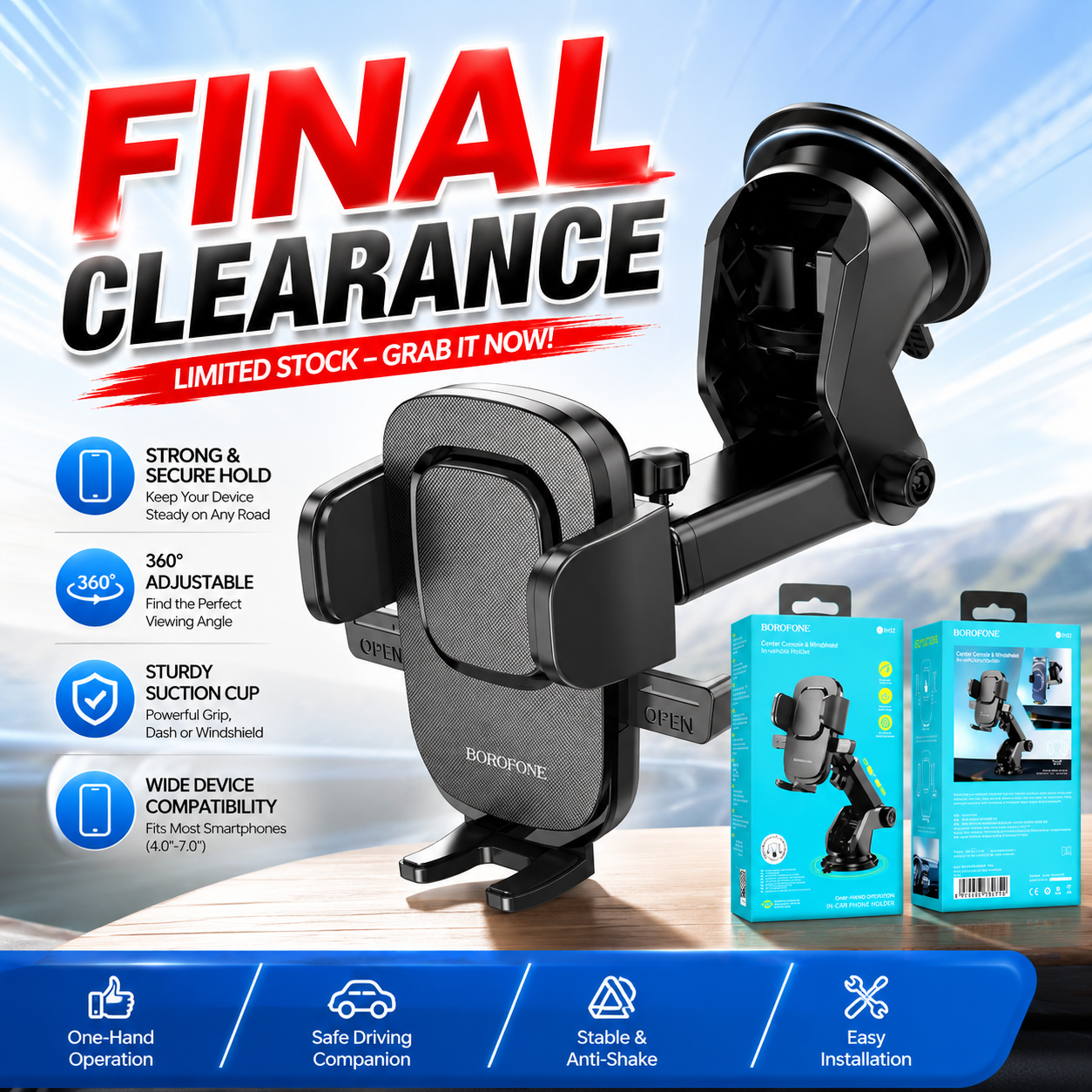Phone Holders for Your Car, [Thick Case & Heavy Phone Friendly] Hands Free Cell Phone Car Mount, Car Phone Holder Dashboard Windshield Fit for All Smartphones