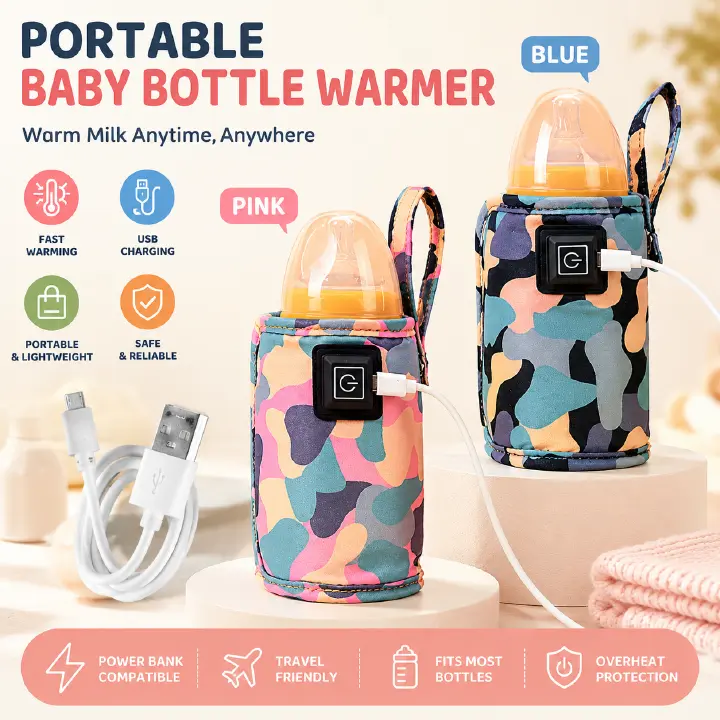 USB Milk Warmer Bag - 2025 New Fast Bottle Warmer for Travel, Portable Car Bottle Warmer for Travel, on The Go Bottle Warmer with USB Cables, Gentle Warmth Maintain Perfect Temperature