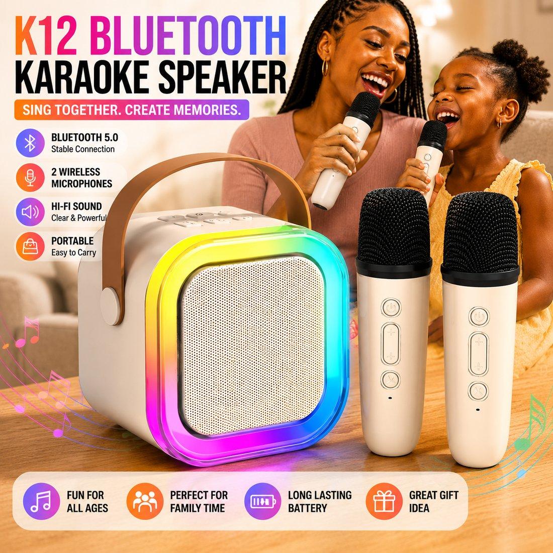 Portable Wireless Karaoke Speaker with Dual Microphones - Wireless, USB-C Rechargeable, Long Battery Life, Compact Design for Singing, Parties & Home Use, Wireless Karaoke Machine, Party Sound System